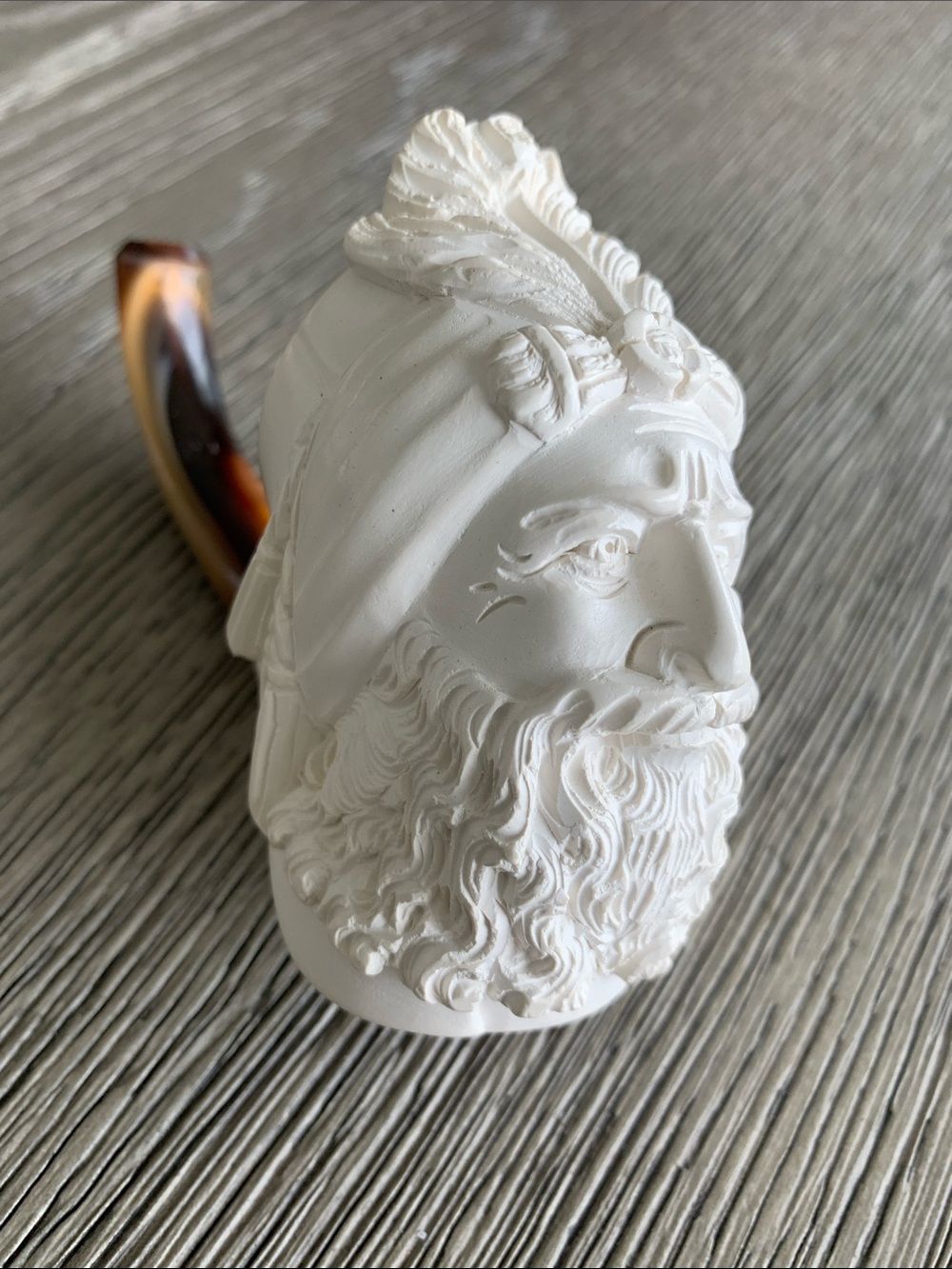 White Sculpted Bearded Warrior Bust Pipe - Home Accent